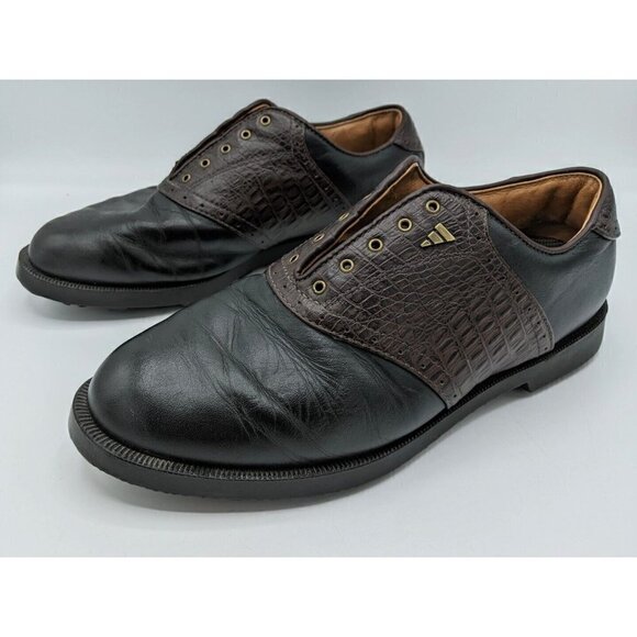 Vtg Adidas Golf Shoes Men's 9 Leather Black Brown Z-Traxion Softspike 2002 - Picture 4 of 12